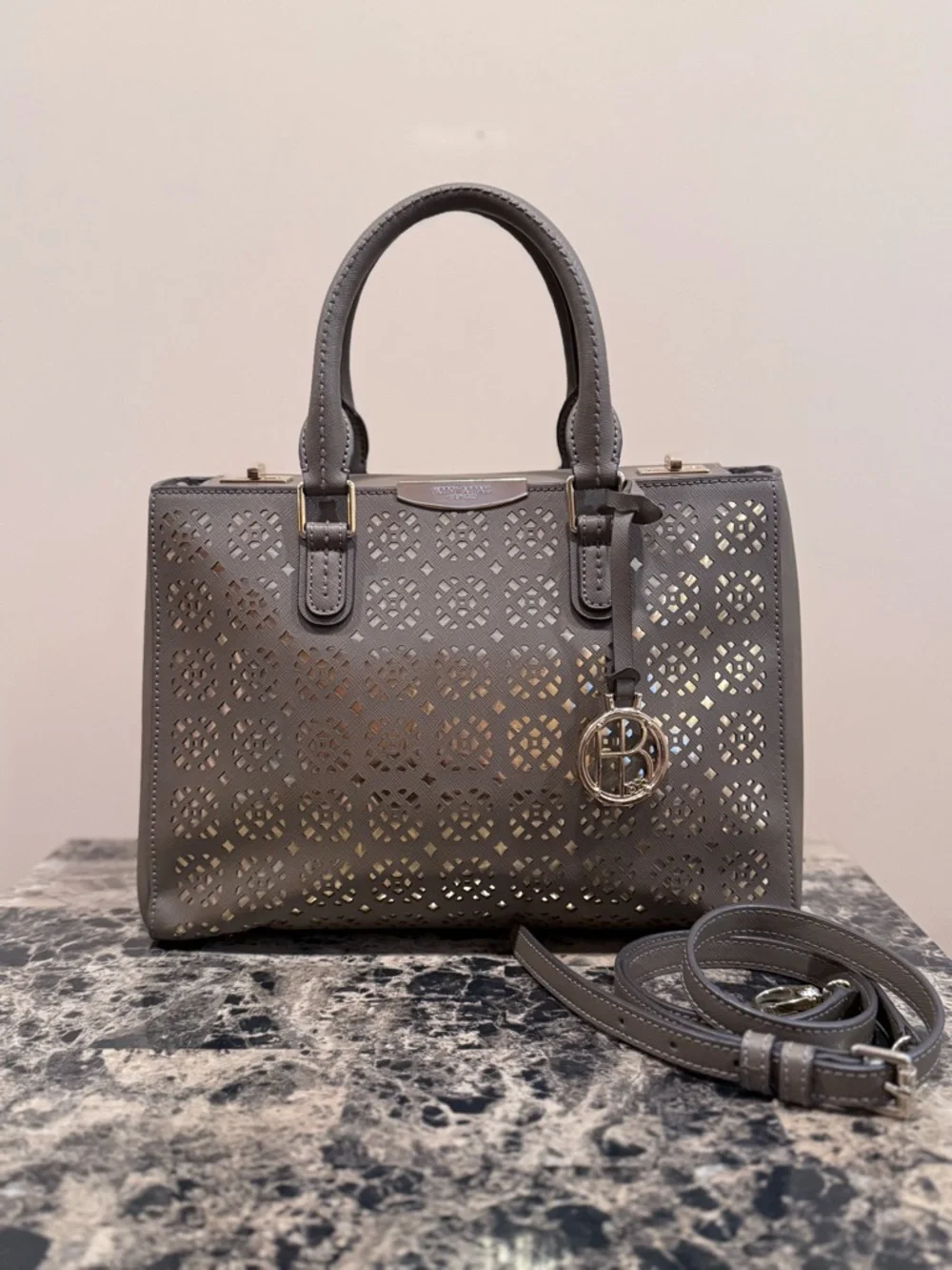 ❌SOLD❌Henri Bendel W 57th Laser-Cut Satchel - Pewter/Metallic Grey - Picture 2 of 15